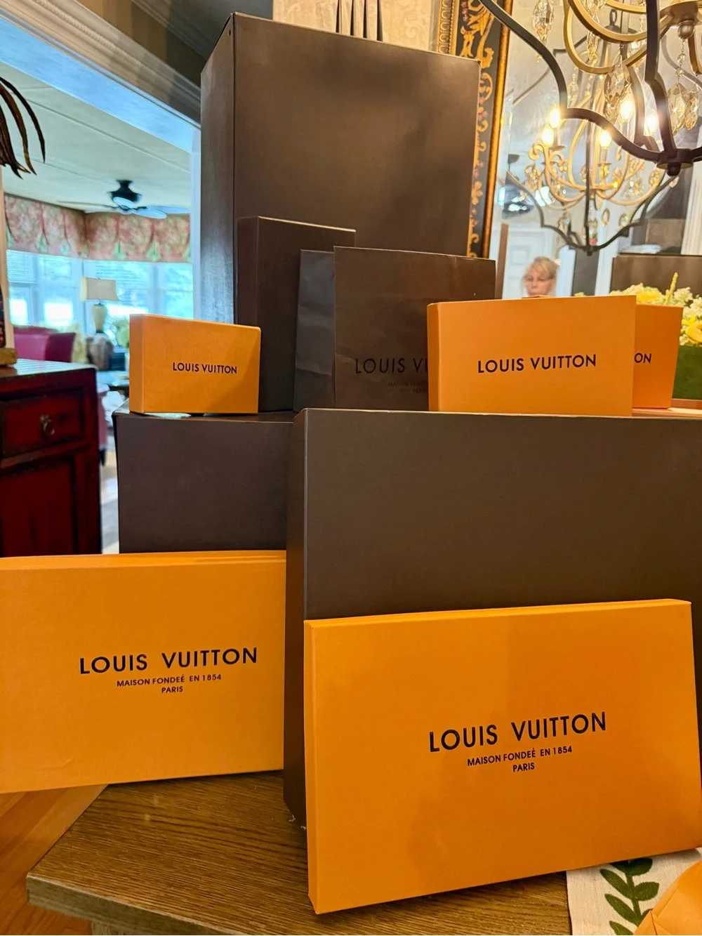 Louis Vuitton Orange and Brown Gift Boxes and Bags Display